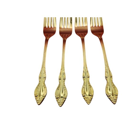 Set of 4 Golden Rexford Gold Electroplate Forks 7.5” National Stainless Japan - Picture 5 of 7